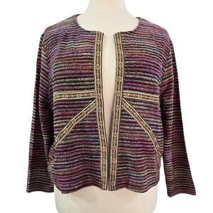 Asos Curve Multicolor Stripe Tweed Look Lightweight Topper Jacket Boho